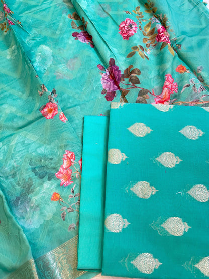 Blue Floral Zari Booti with Digital Print Dupatta Banarasi Suit 12SHL_CP5