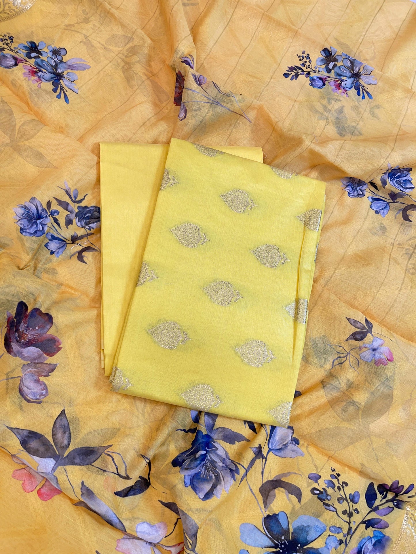 Yellow Floral Zari Booti with Digital Print Dupatta Banarasi Suit 12SHL_CP6