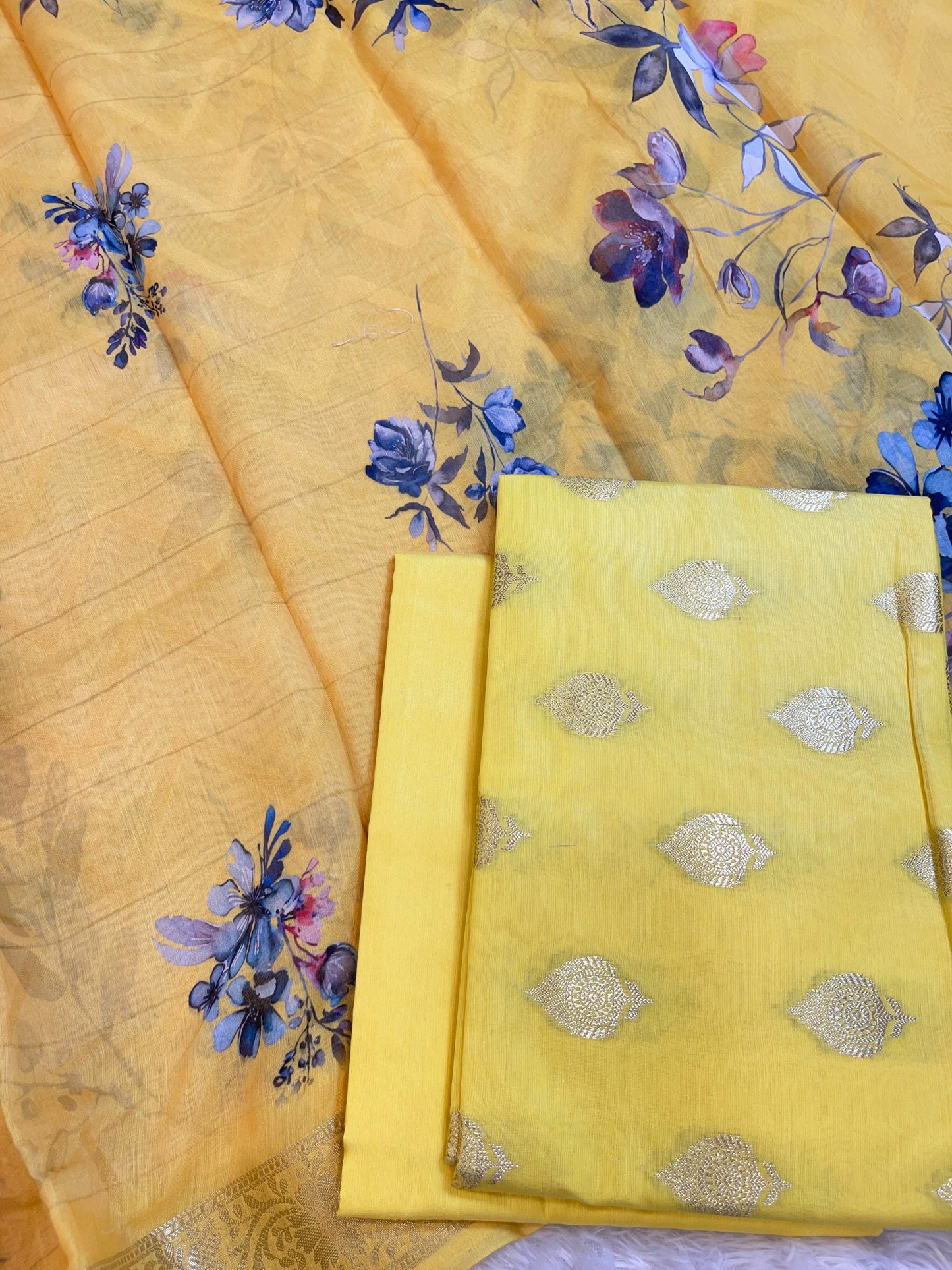 Yellow Floral Zari Booti with Digital Print Dupatta Banarasi Suit 12SHL_CP6