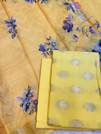 Yellow Floral Zari Booti with Digital Print Dupatta Banarasi Suit 12SHL_CP6