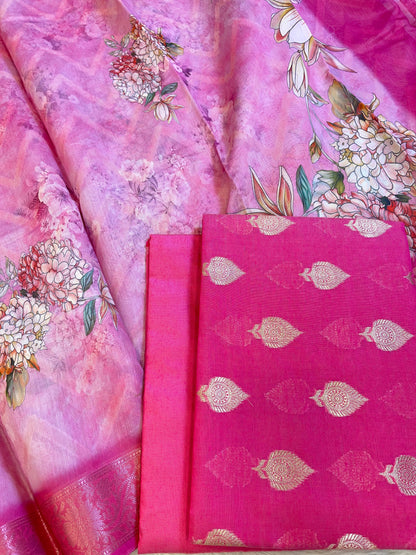 Dark Pink Floral Zari Booti with Digital Print Dupatta Banarasi Suit 12SHL_CP8