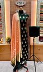 Dark Green Pure Mercerise Floral Zari Booti with Lorex weave Peach Dupatta Suit Set 12SKL_PML20