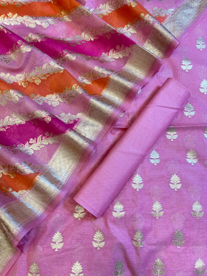 Pink Pure Cotton Lorex weave Zari Booti Banarasi Suit 1300IM_PCL10