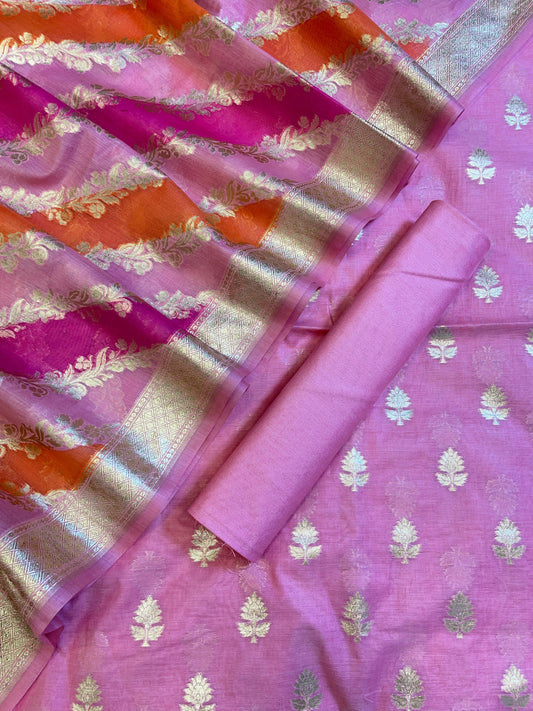 Pink Pure Cotton Lorex weave Zari Booti Banarasi Suit 1300IM_PCL10