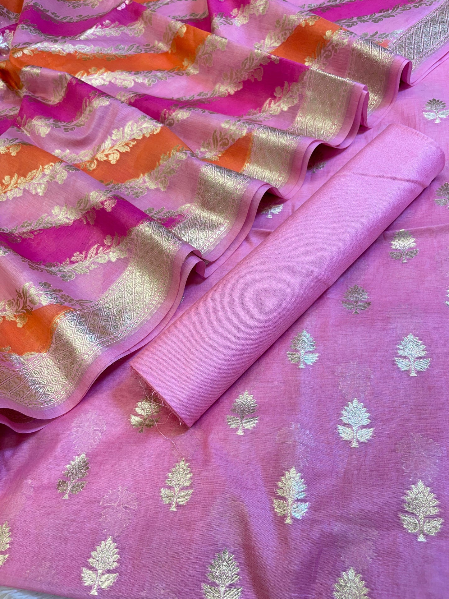 Pink Pure Cotton Lorex weave Zari Booti Banarasi Suit 1300IM_PCL10