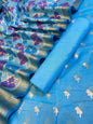 Sky Blue Pure Cotton Lorex weave Dual Zari Booti Banarasi Suit 1300IM_PCL11