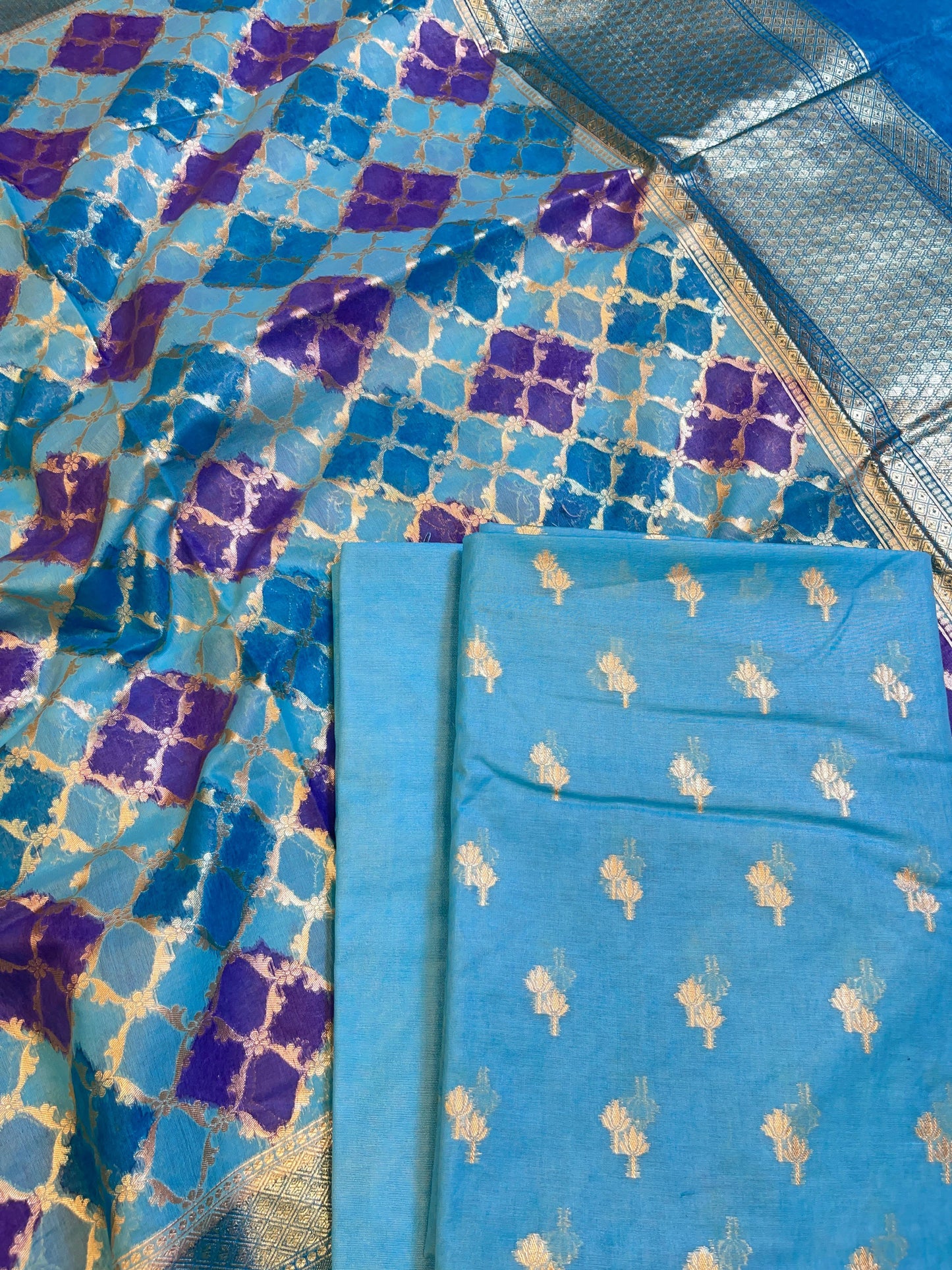 Sky Blue Pure Cotton Lorex weave Dual Zari Booti Banarasi Suit 1300IM_PCL11