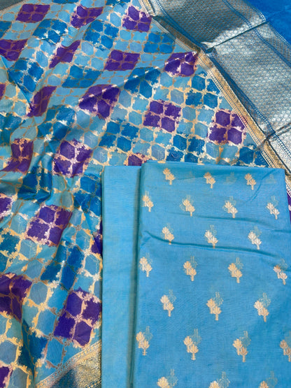 Sky Blue Pure Cotton Lorex weave Dual Zari Booti Banarasi Suit 1300IM_PCL11