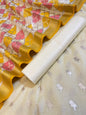 Off white Pure Cotton Lorex weave Dual Zari Booti Banarasi Suit 1300IM_PCL13