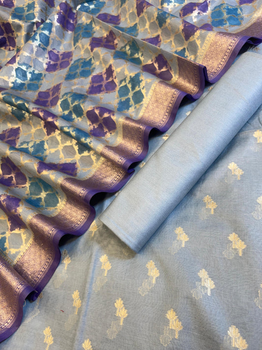 Light Blue Pure Cotton Lorex weave Dual Zari Booti Banarasi Suit 1300IM_PCL14