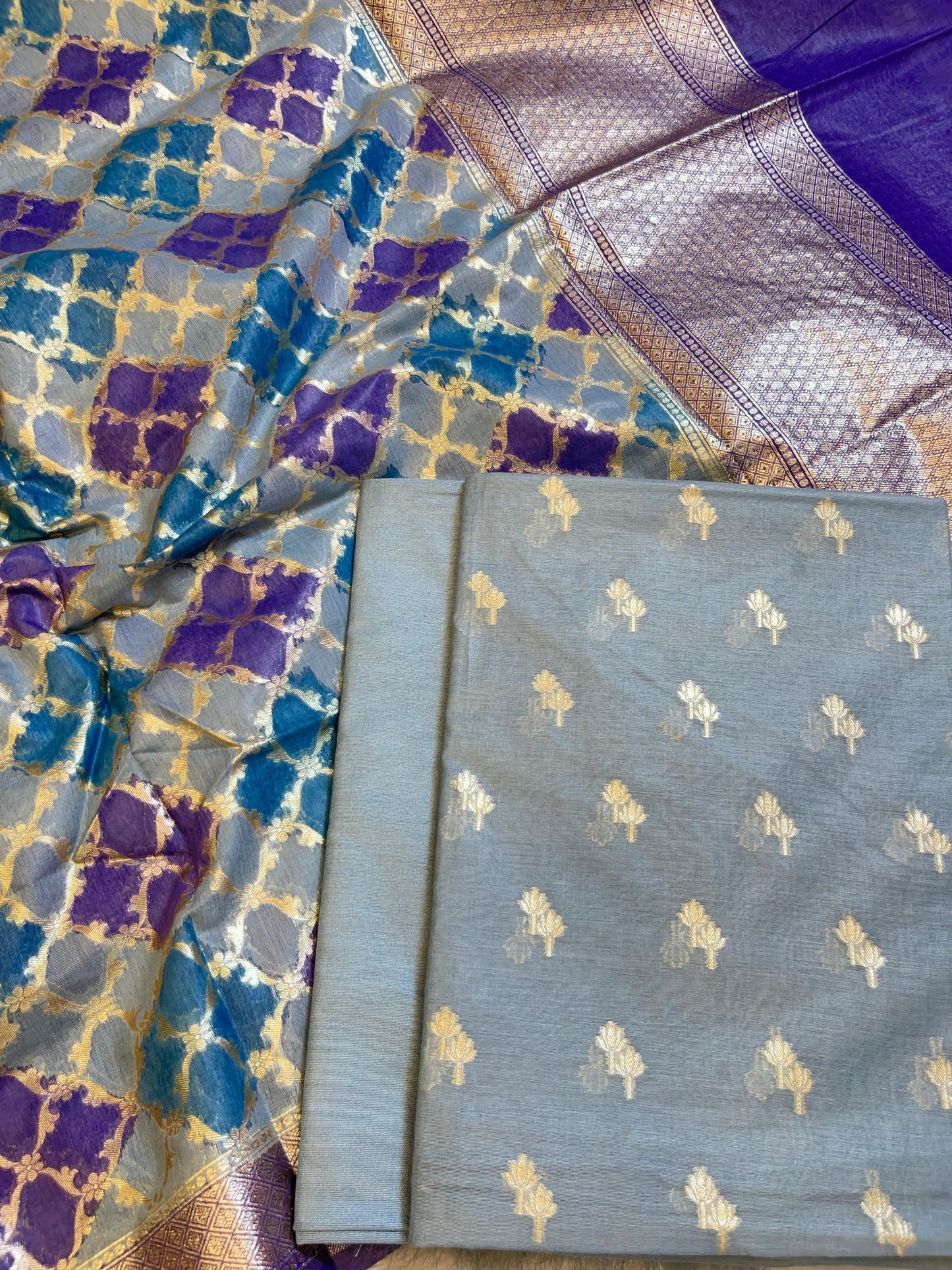 Light Blue Pure Cotton Lorex weave Dual Zari Booti Banarasi Suit 1300IM_PCL14