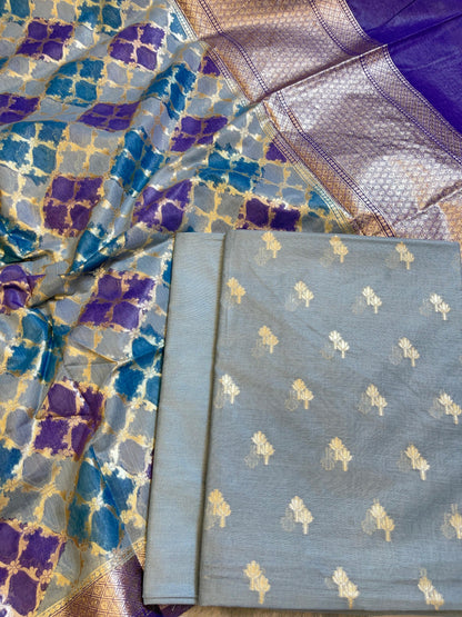 Light Blue Pure Cotton Lorex weave Dual Zari Booti Banarasi Suit 1300IM_PCL14