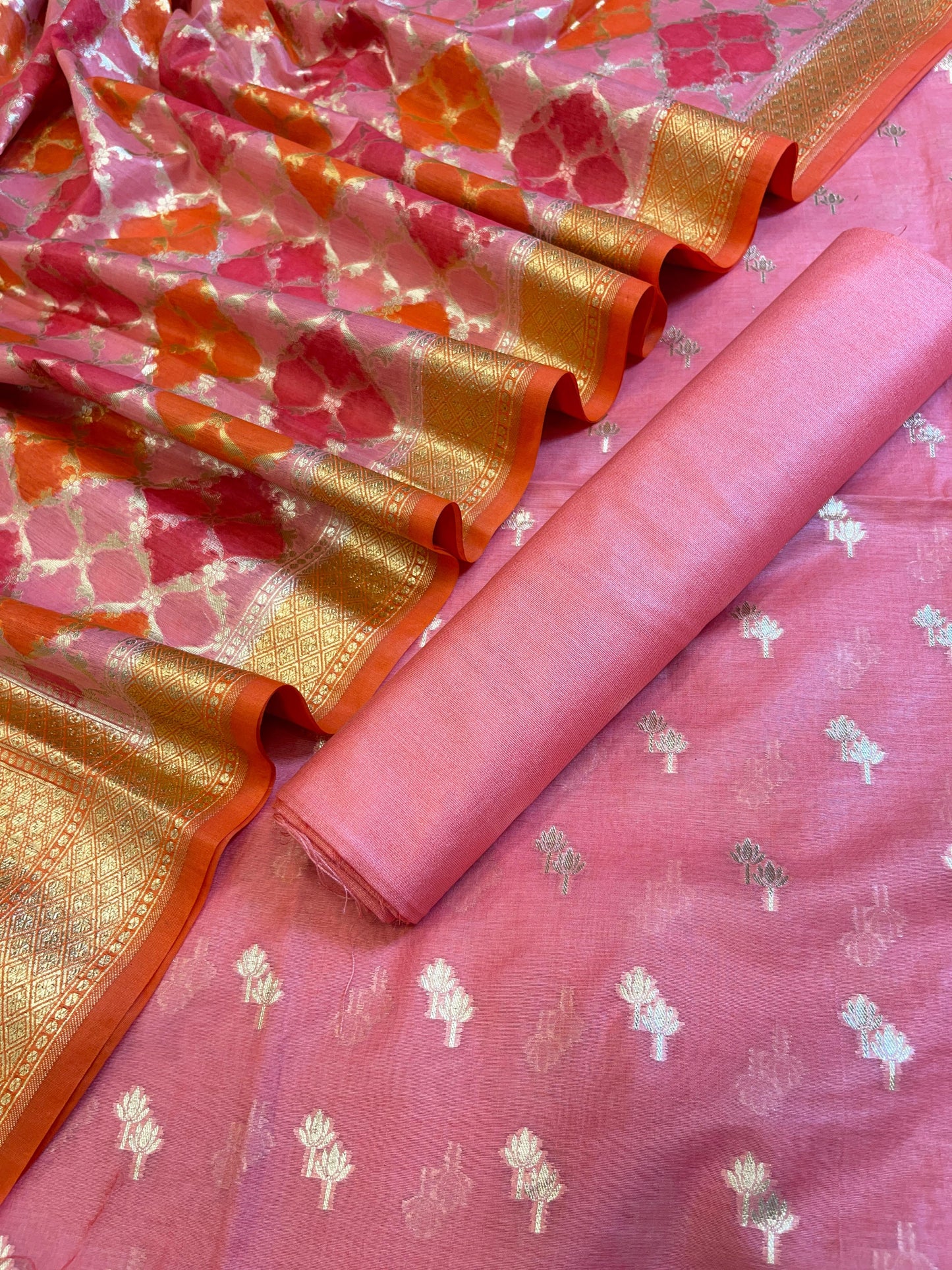 Peach Pure Cotton Lorex weave Dual Zari Booti Banarasi Suit 1300IM_PCL15