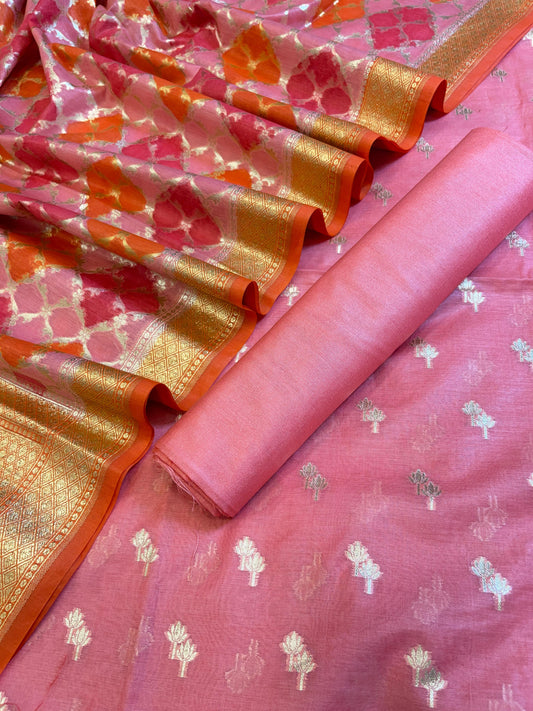 Peach Pure Cotton Lorex weave Dual Zari Booti Banarasi Suit 1300IM_PCL15