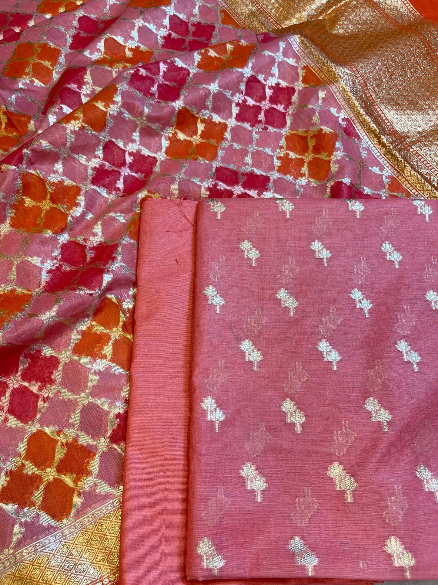 Peach Pure Cotton Lorex weave Dual Zari Booti Banarasi Suit 1300IM_PCL15