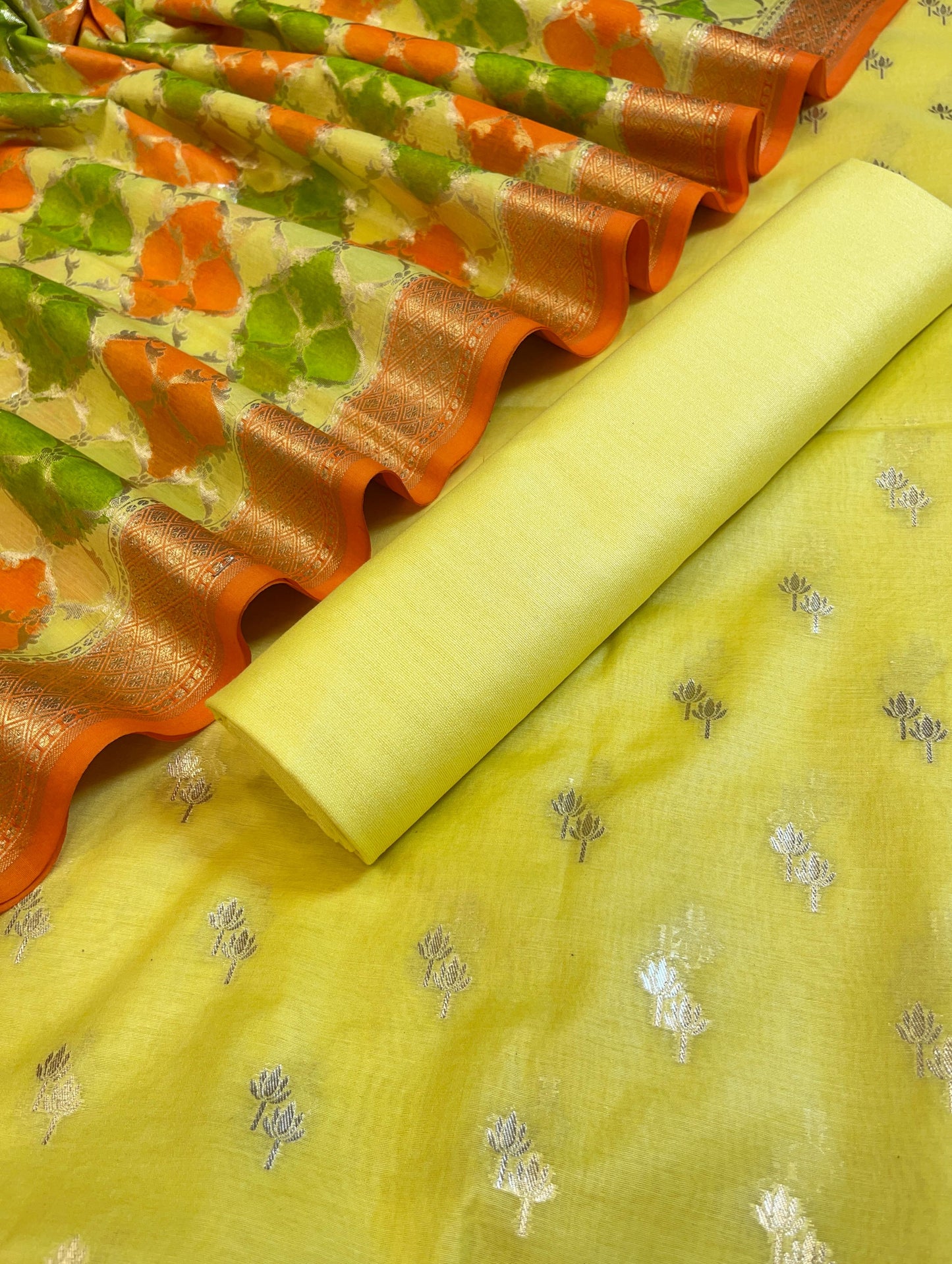 Yellow Pure Cotton Lorex weave Dual Zari Booti Banarasi Suit 1300IM_PCL17