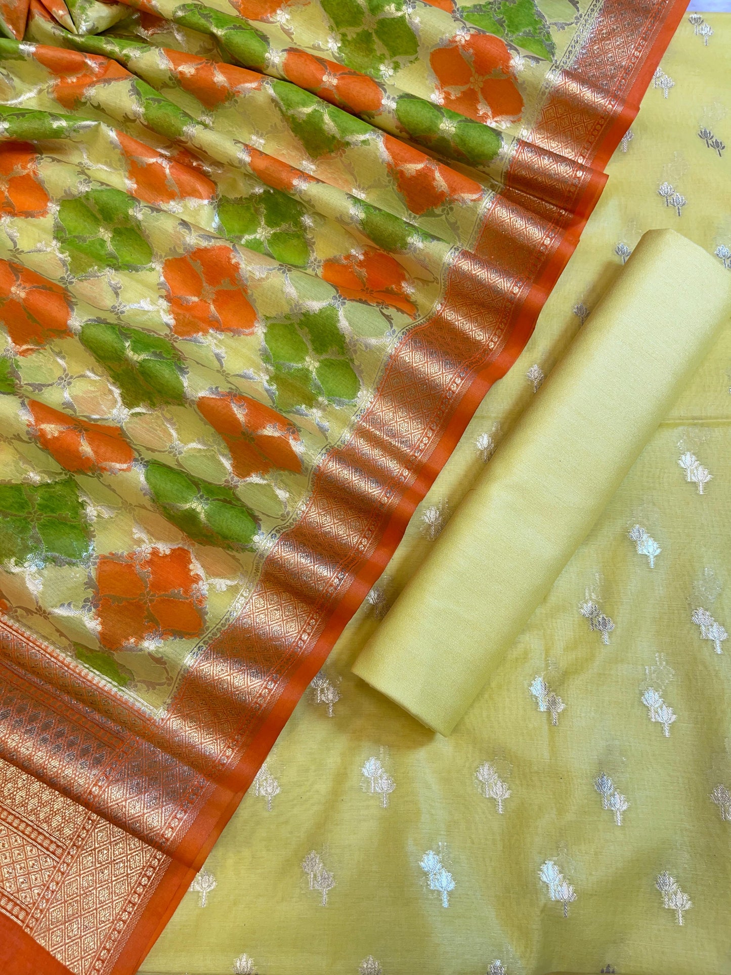 Yellow Pure Cotton Lorex weave Dual Zari Booti Banarasi Suit 1300IM_PCL17