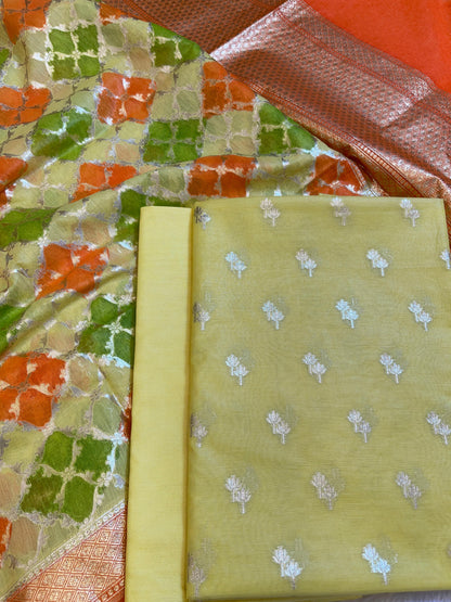 Yellow Pure Cotton Lorex weave Dual Zari Booti Banarasi Suit 1300IM_PCL17