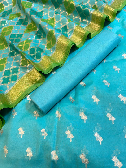 Seagreen Pure Cotton Lorex weave Dual Zari Booti Banarasi Suit 1300IM_PCL18