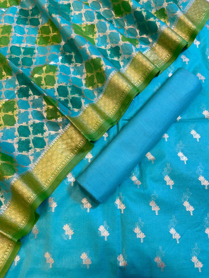 Seagreen Pure Cotton Lorex weave Dual Zari Booti Banarasi Suit 1300IM_PCL18