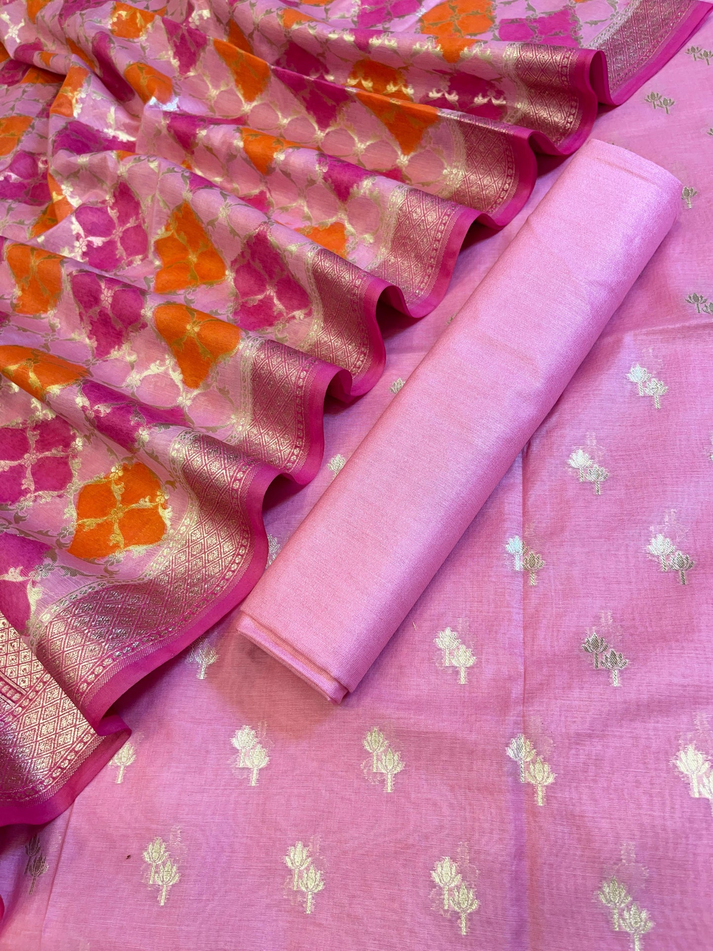 Pink Pure Cotton Lorex weave Dual Zari Booti Banarasi Suit 1300IM_PCL19