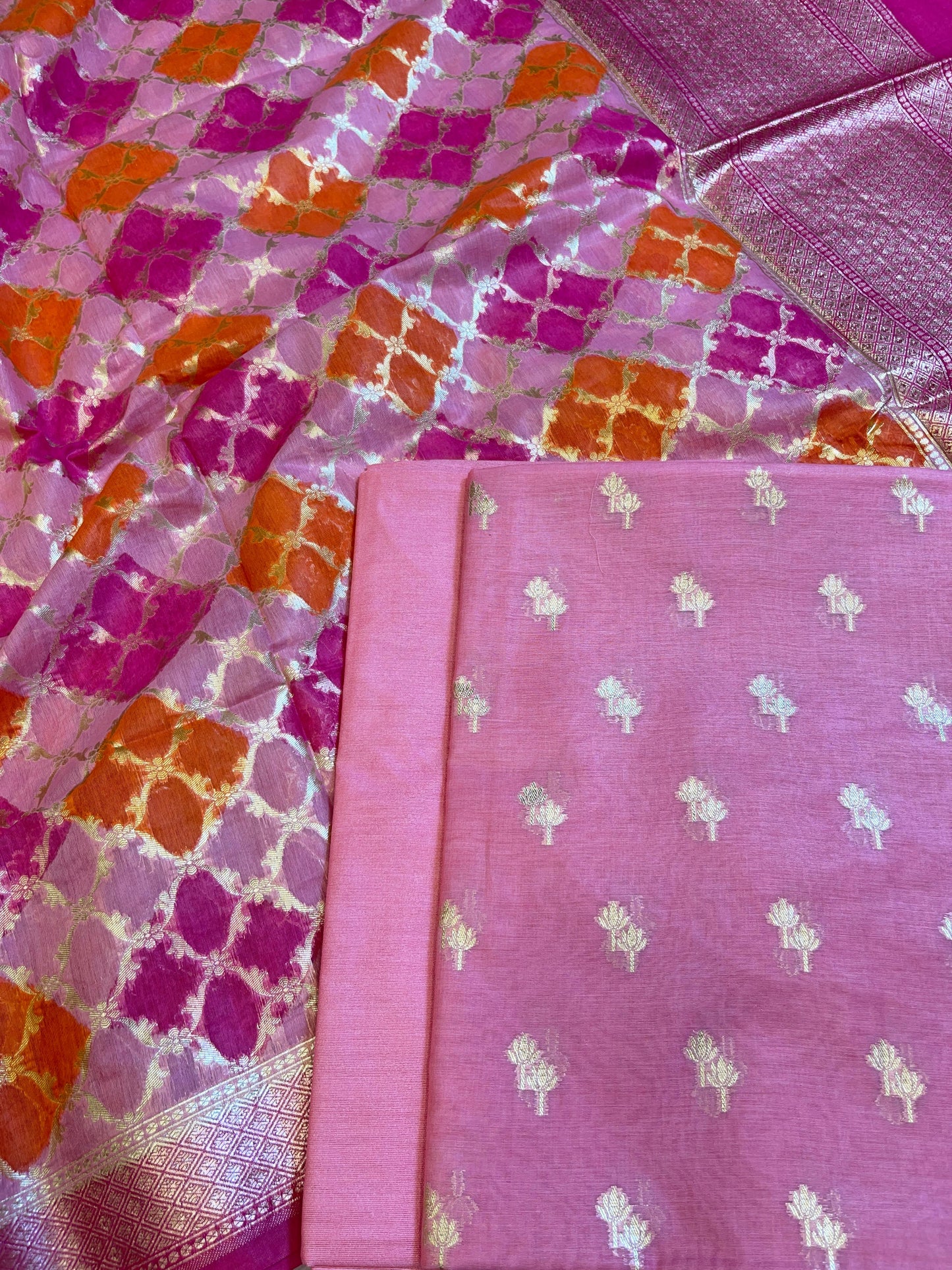 Pink Pure Cotton Lorex weave Dual Zari Booti Banarasi Suit 1300IM_PCL19