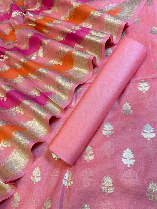 Peach Pure Cotton Lorex weave Zari Booti Banarasi Suit 1300IM_PCL1