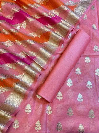 Peach Pure Cotton Lorex weave Zari Booti Banarasi Suit 1300IM_PCL1