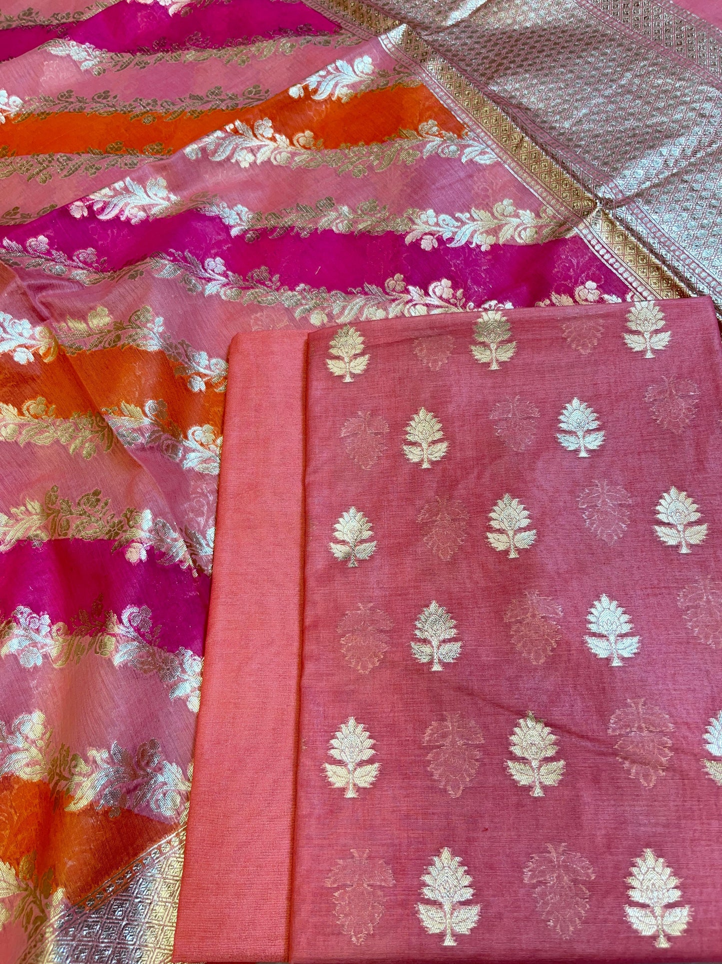 Peach Pure Cotton Lorex weave Zari Booti Banarasi Suit 1300IM_PCL1