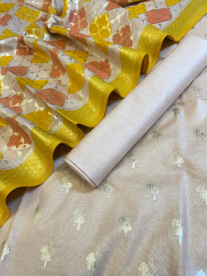 Beige Pure Cotton Lorex weave Dual Zari Booti Banarasi Suit 1300IM_PCL20