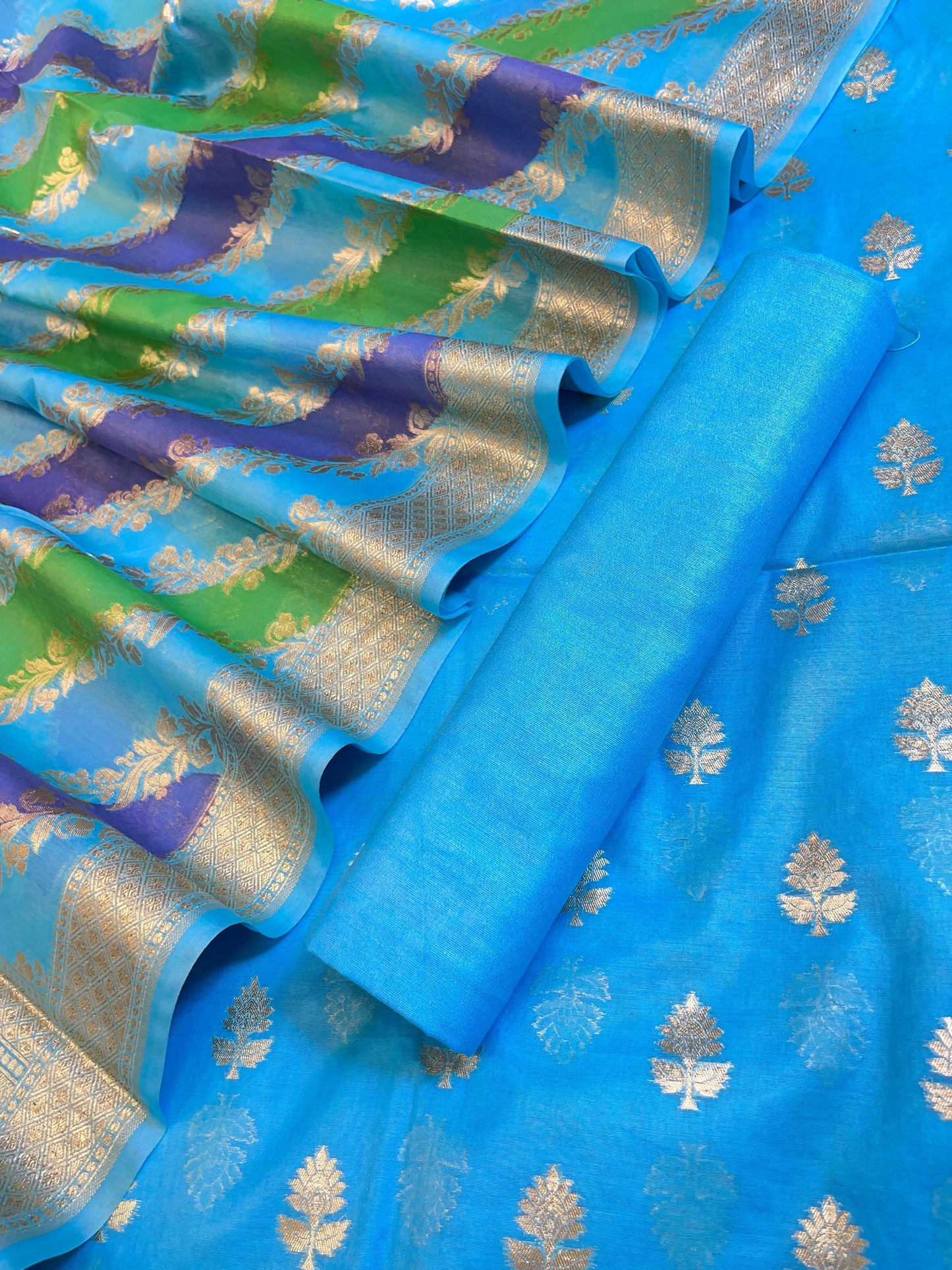 Blue Pure Cotton Lorex weave Zari Booti Banarasi Suit 1300IM_PCL3