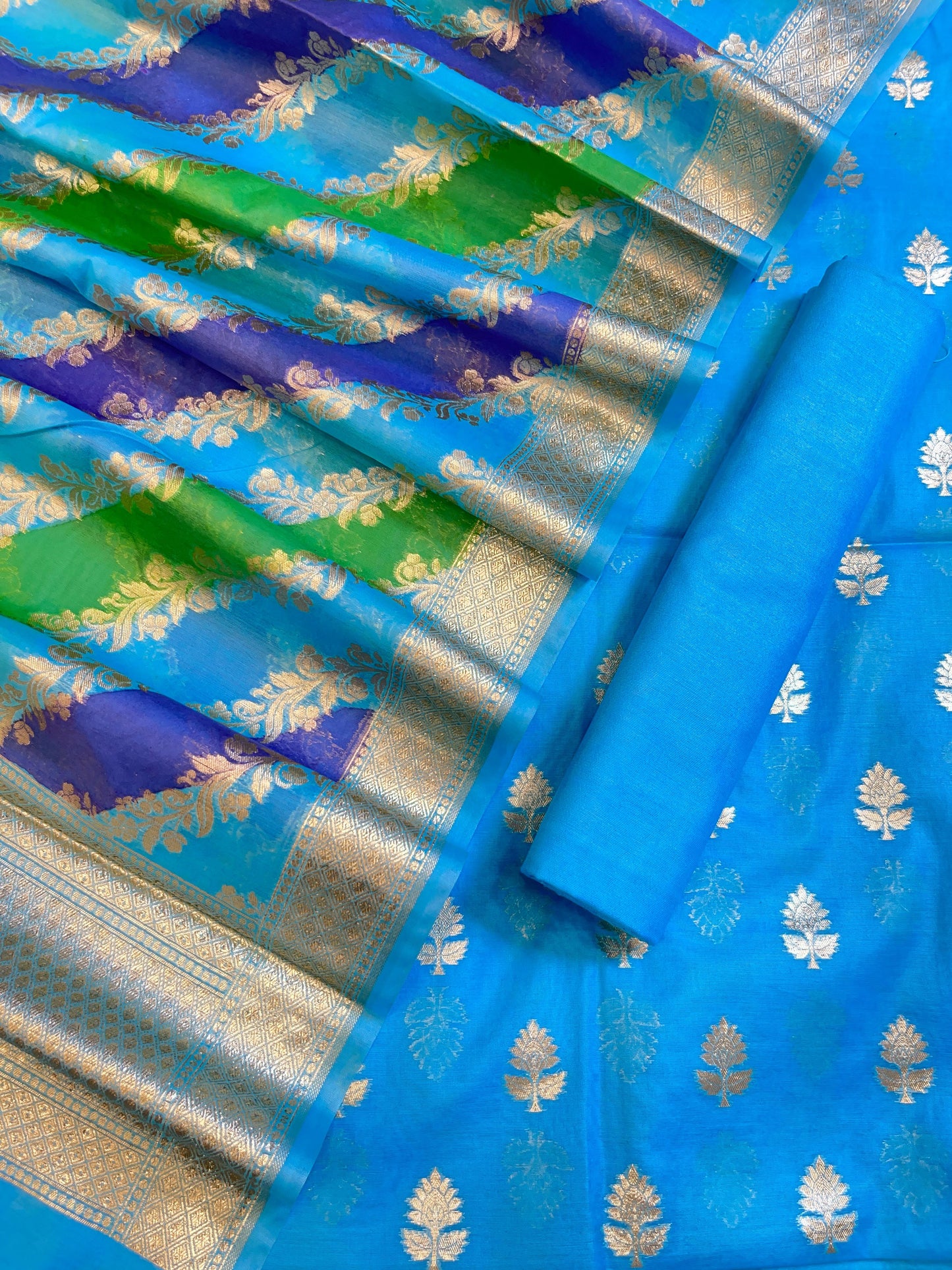 Blue Pure Cotton Lorex weave Zari Booti Banarasi Suit 1300IM_PCL3