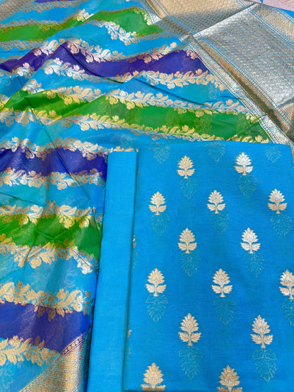 Blue Pure Cotton Lorex weave Zari Booti Banarasi Suit 1300IM_PCL3