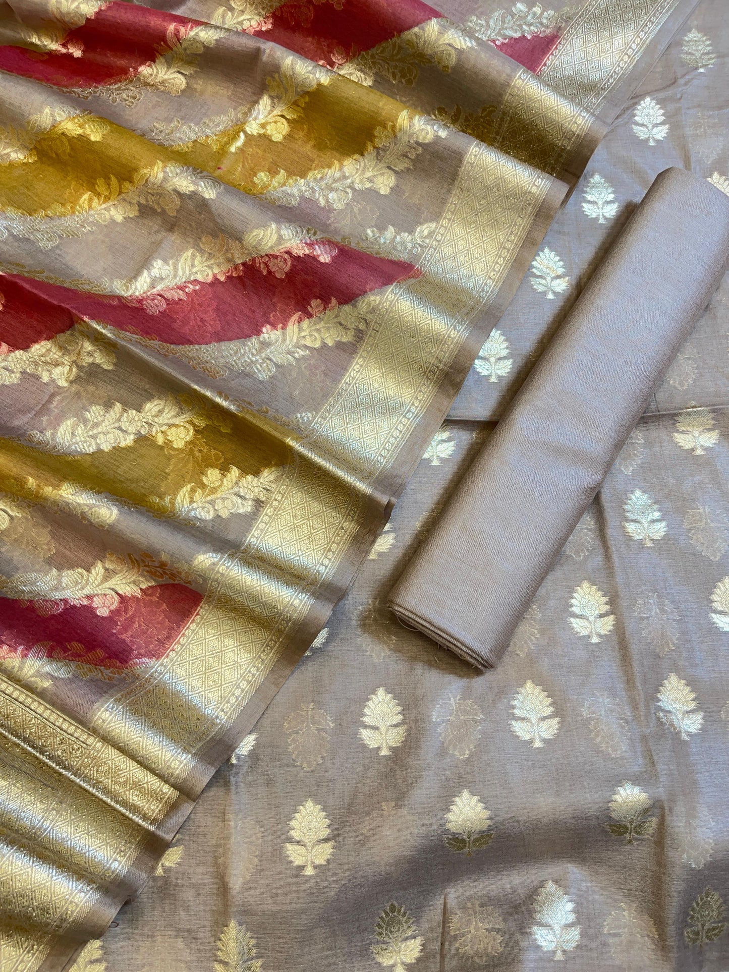 Mauve Pure Cotton Lorex weave Zari Booti Banarasi Suit 1300IM_PCL4