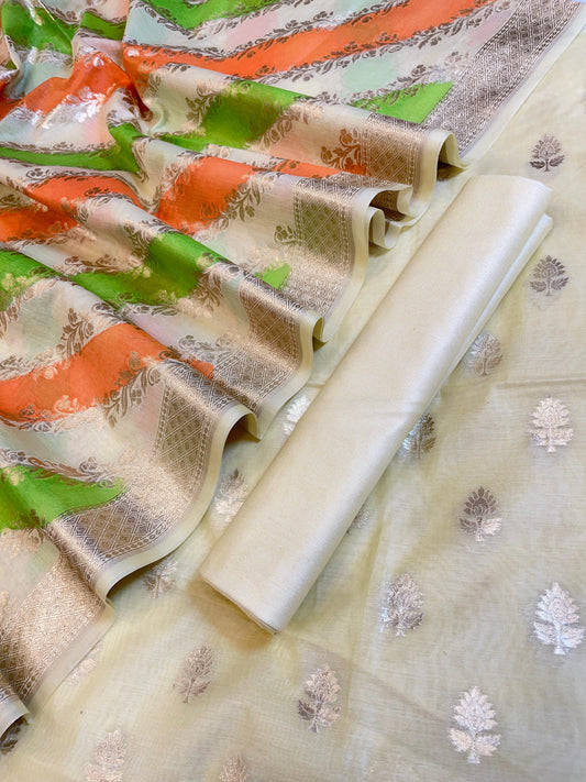 Cream Pure Cotton Lorex weave Zari Booti Banarasi Suit 1300IM_PCL5