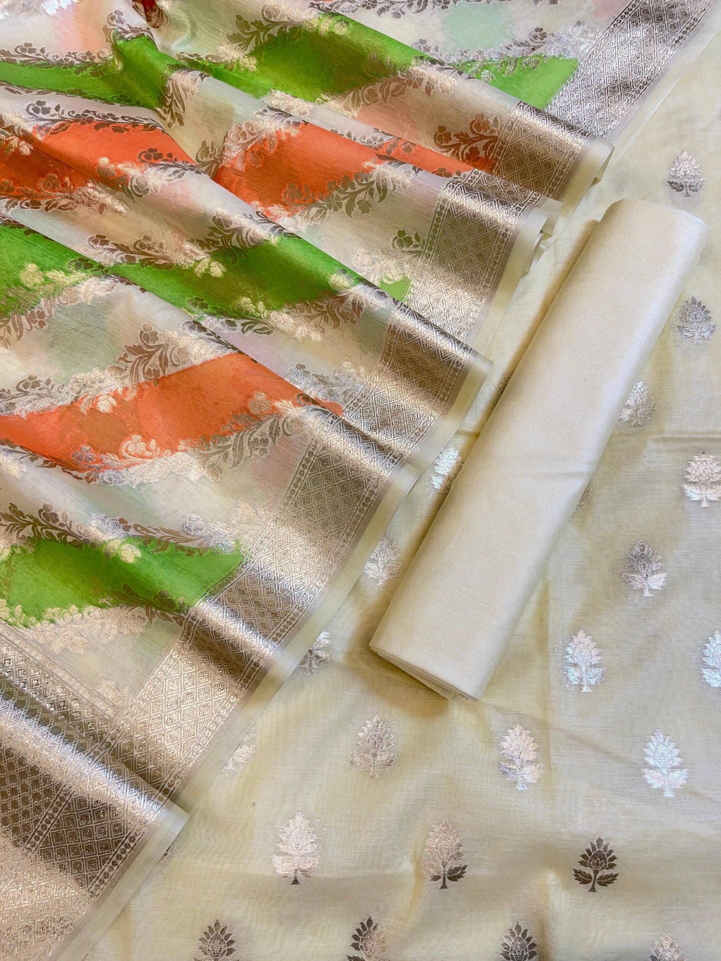 Cream Pure Cotton Lorex weave Zari Booti Banarasi Suit 1300IM_PCL5