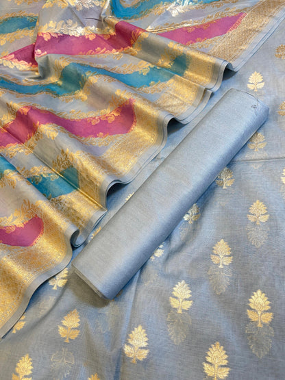 Light Blue Pure Cotton Lorex weave Zari Booti Banarasi Suit 1300IM_PCL6