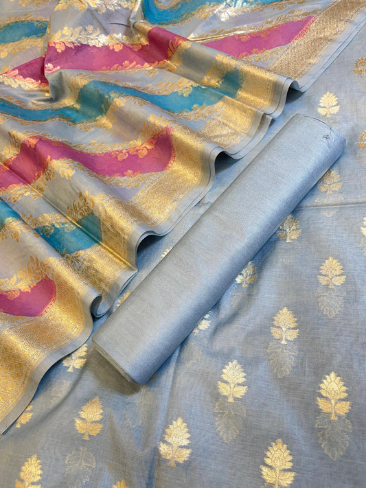 Light Blue Pure Cotton Lorex weave Zari Booti Banarasi Suit 1300IM_PCL6