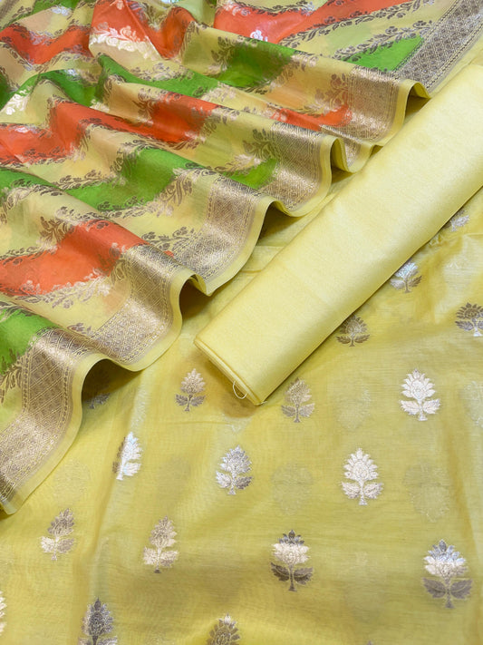 Yellow Pure Cotton Lorex weave Zari Booti Banarasi Suit 1300IM_PCL7