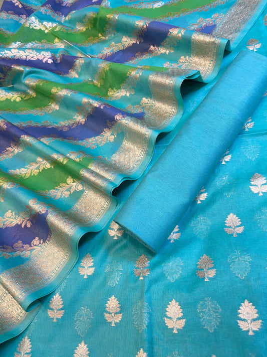 Seagreen Pure Cotton Lorex weave Zari Booti Banarasi Suit 1300IM_PCL8