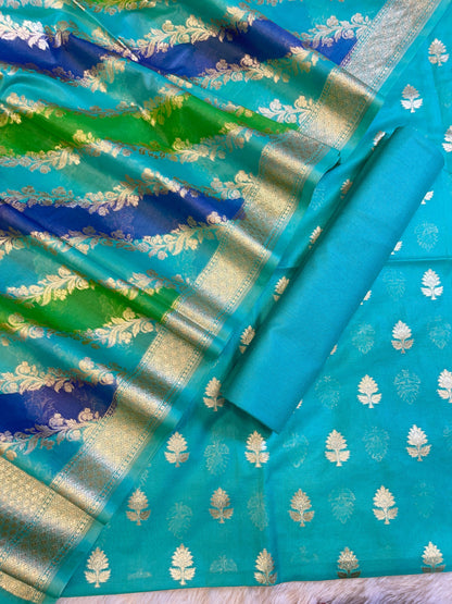 Seagreen Pure Cotton Lorex weave Zari Booti Banarasi Suit 1300IM_PCL8