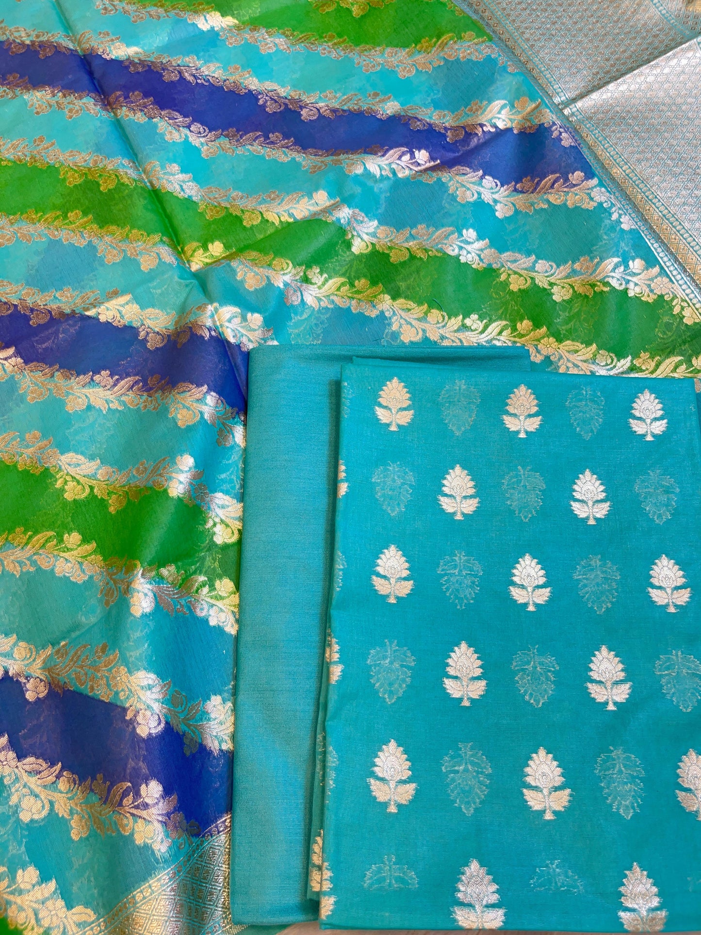 Seagreen Pure Cotton Lorex weave Zari Booti Banarasi Suit 1300IM_PCL8