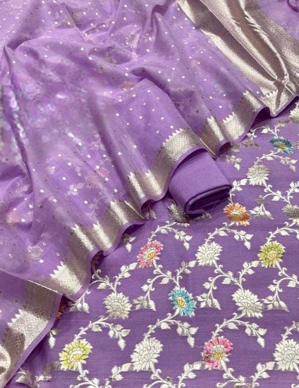 Pure Mercerised Purple Floral Minakari Handbrush Jaal With Chunri Booti Dupatta 1300SKL_PMH1