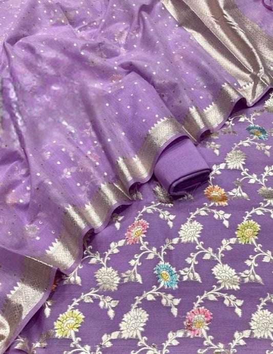 Pure Mercerised Purple Floral Minakari Handbrush Jaal With Chunri Booti Dupatta 1300SKL_PMH1