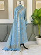 Sky Blue Dupion Silk Zari Boota Banarasi Suit With Zari Jaal Dupatta 130PNJ_DP1