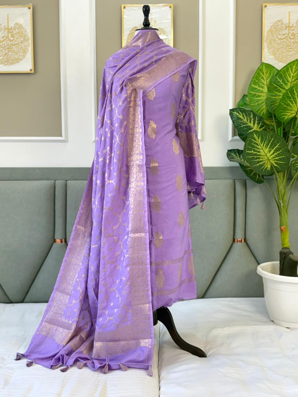 Lavander Dupion Silk Zari Boota Banarasi Suit With Zari Jaal Dupatta 130PNJ_DP2
