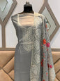 Grey Cotton Embroidery Necklace Banarasi Suit 1350SKL_NC1