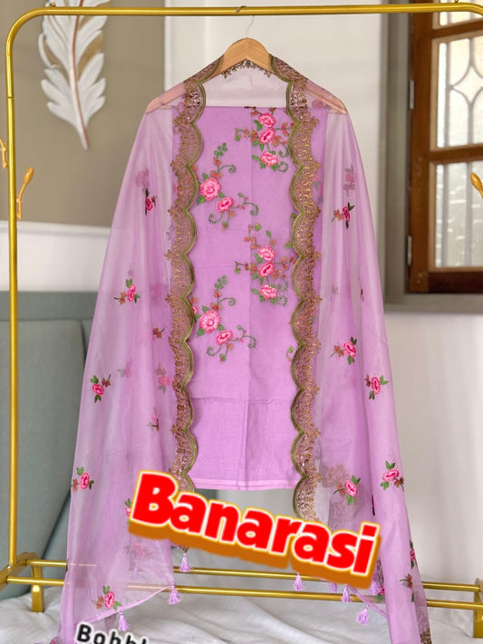 Purple Organza Silk Dyable Banarasi Suit with Cutwork Embroidery Dupatta 1350SKL_OD4