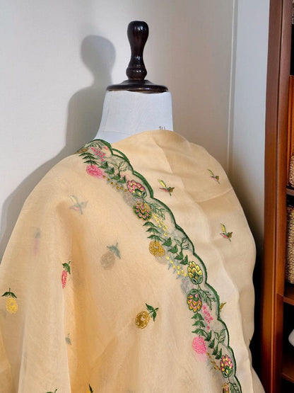 Elegant Peach Organza Silk Suit with Multi-Color Embroidery & Cutwork Dupatta 1350SKL_OGS2