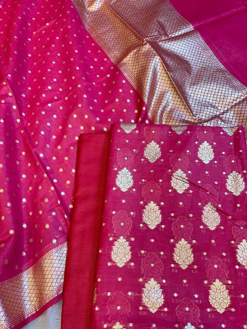 Pink Pure Cotton Self Design Banarasi 3 pcs Suit Set 13IM_PCSD10